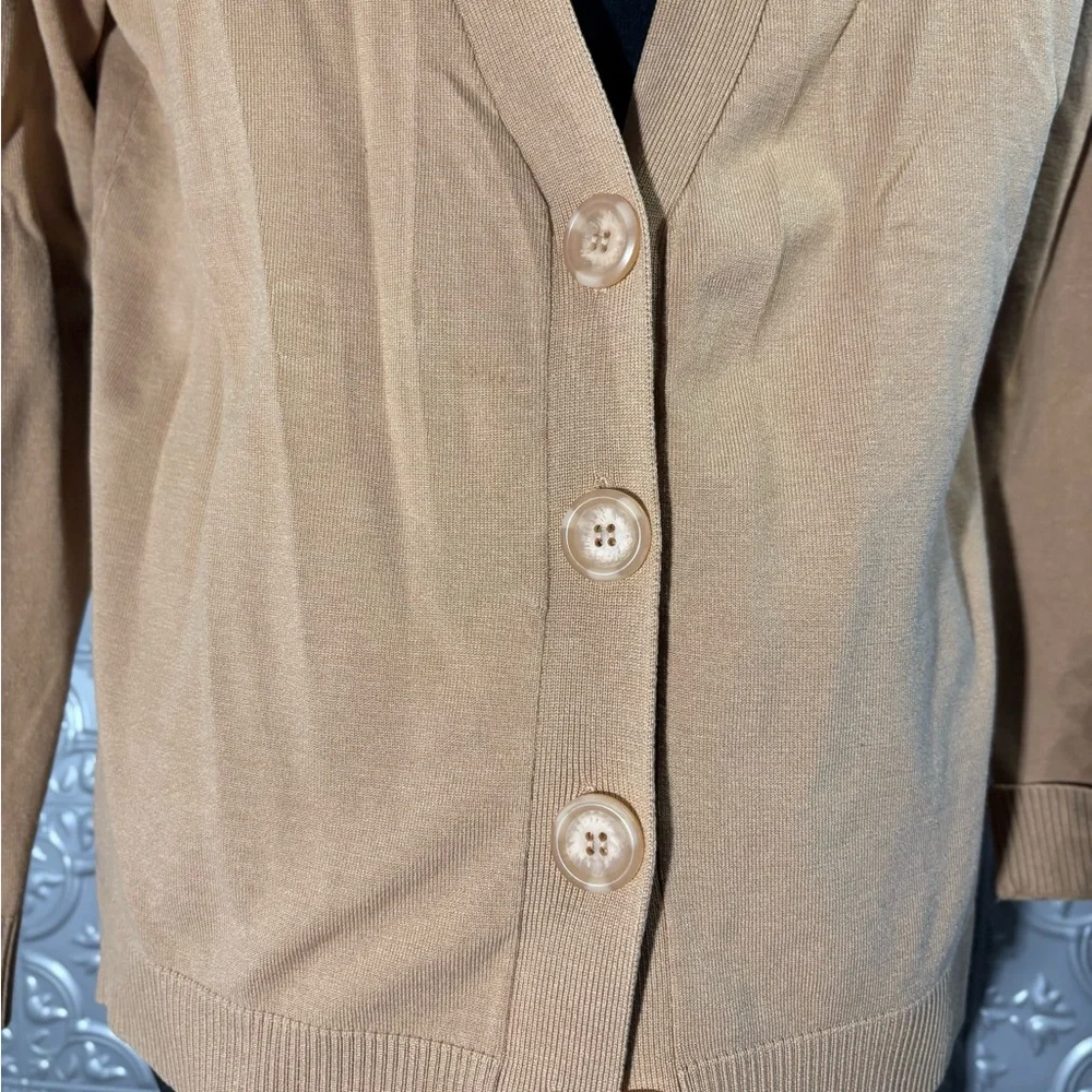 August Silk Carmel Tan Silk Blend Chunky Button Cardigan Sweater size large - Picture 2 of 7